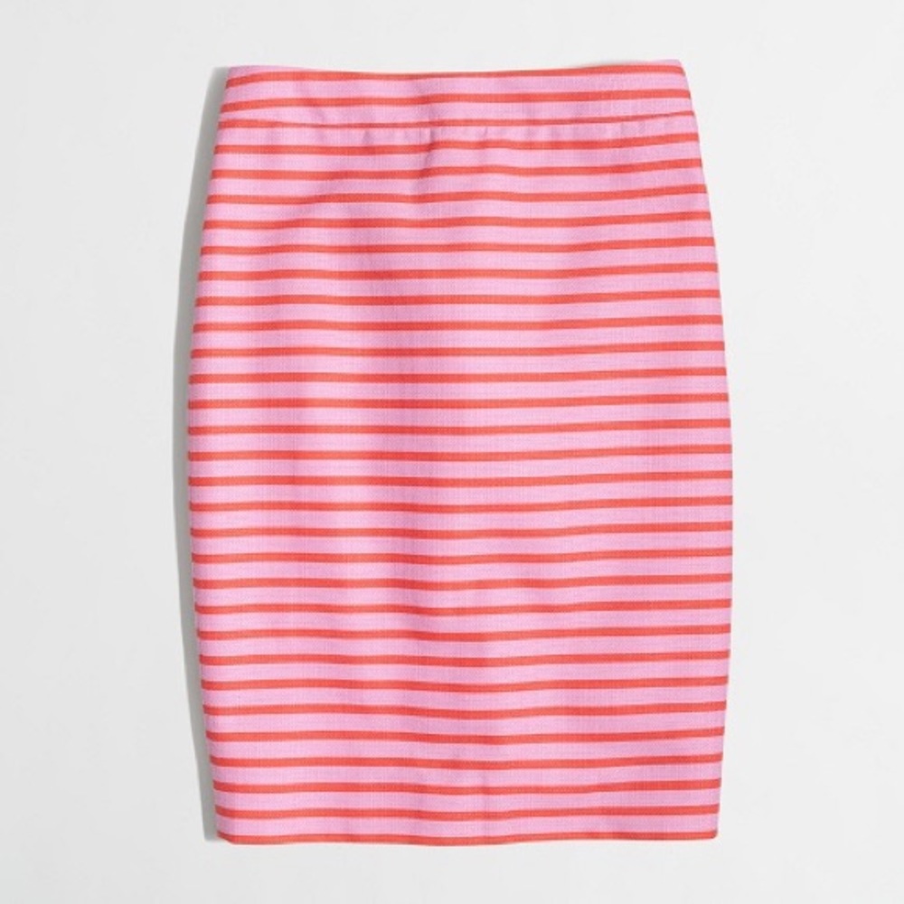 J Crew Pink and Orange Stripe Pencil Skirt